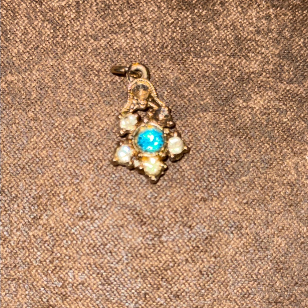 Vintage Gold Tone Turquoise and Pearl Drop Pendant Charm